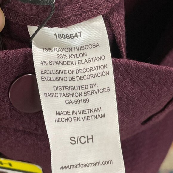 NEW Mario Serrani Women's S Italy Burgundy Textured Pull-On Pants Nylon & Viscos - Picture 6 of 10